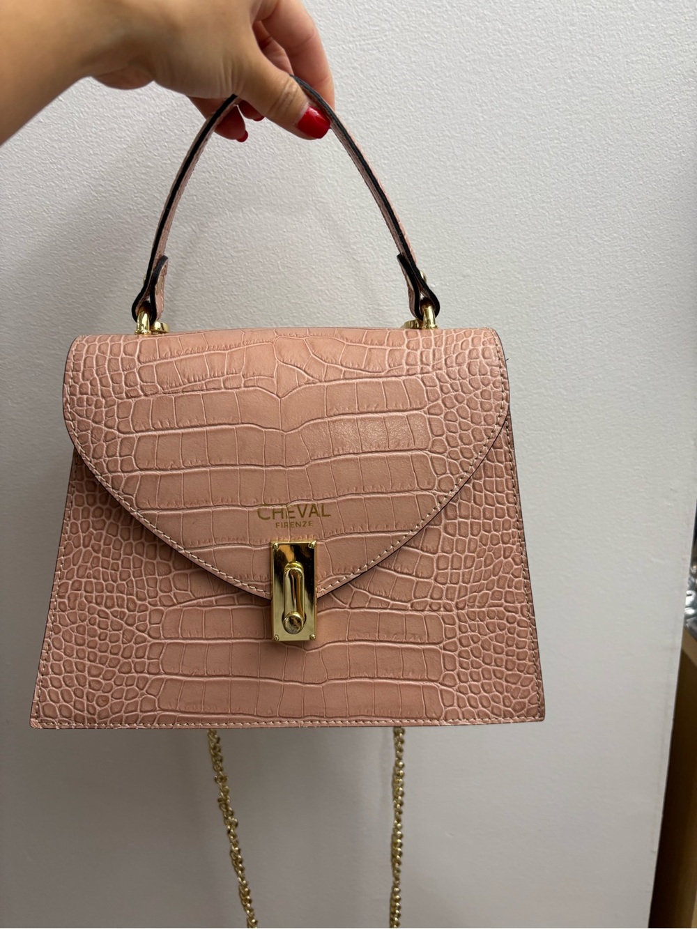 Blush Croc-Embossed Top Handle Satchel